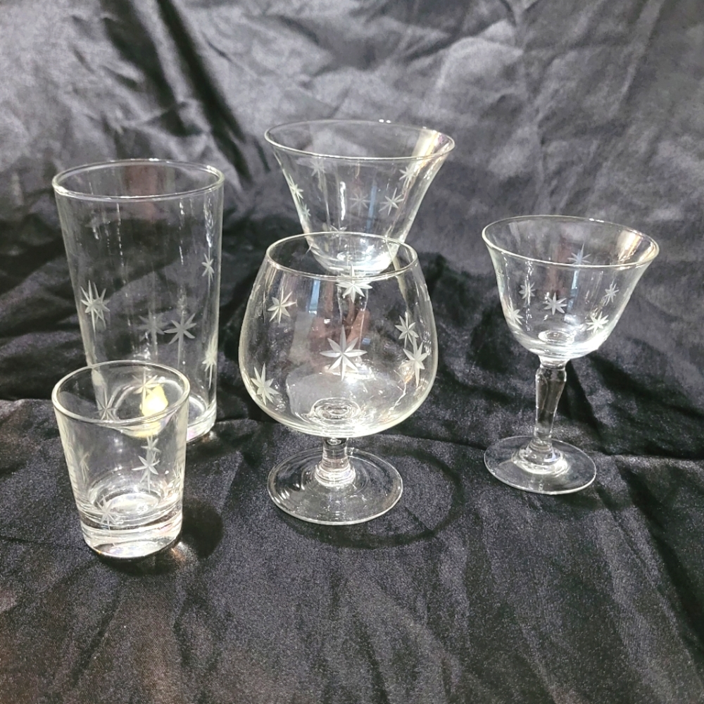 Vintage 50's MCM Glasses~Stardust~CG Quartex~Raido Brand~Fine Glass~Barware